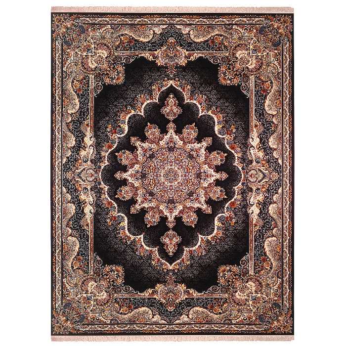 فرش ماشینی زمرد مشهد کد 2SOR38 زمینه سورمه ای