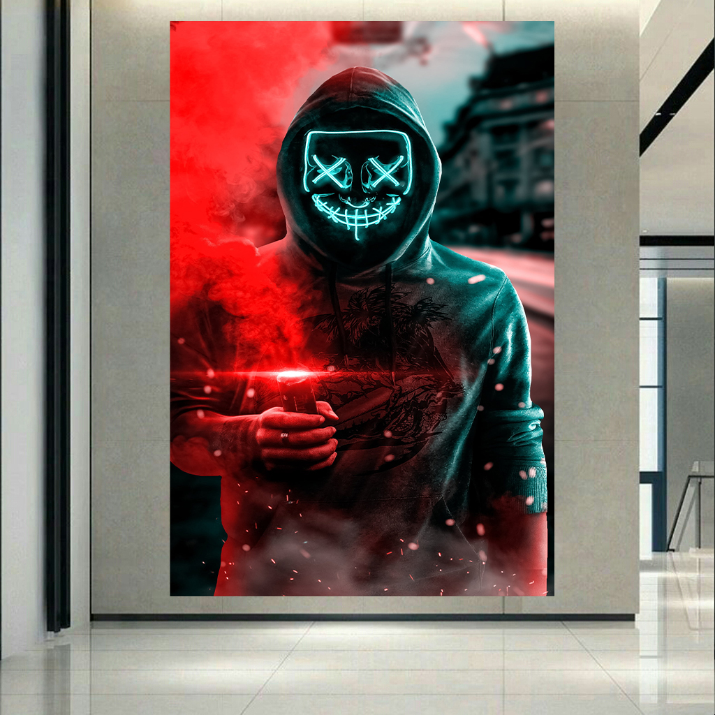 تابلو بوم طرح مرد ماسک دار مدل نئون کد AR2454