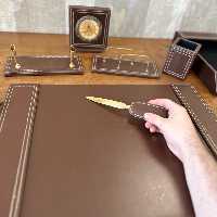ست رومیزی چرم مدیریتی 9 تکه لاکچری قهوه ای 409