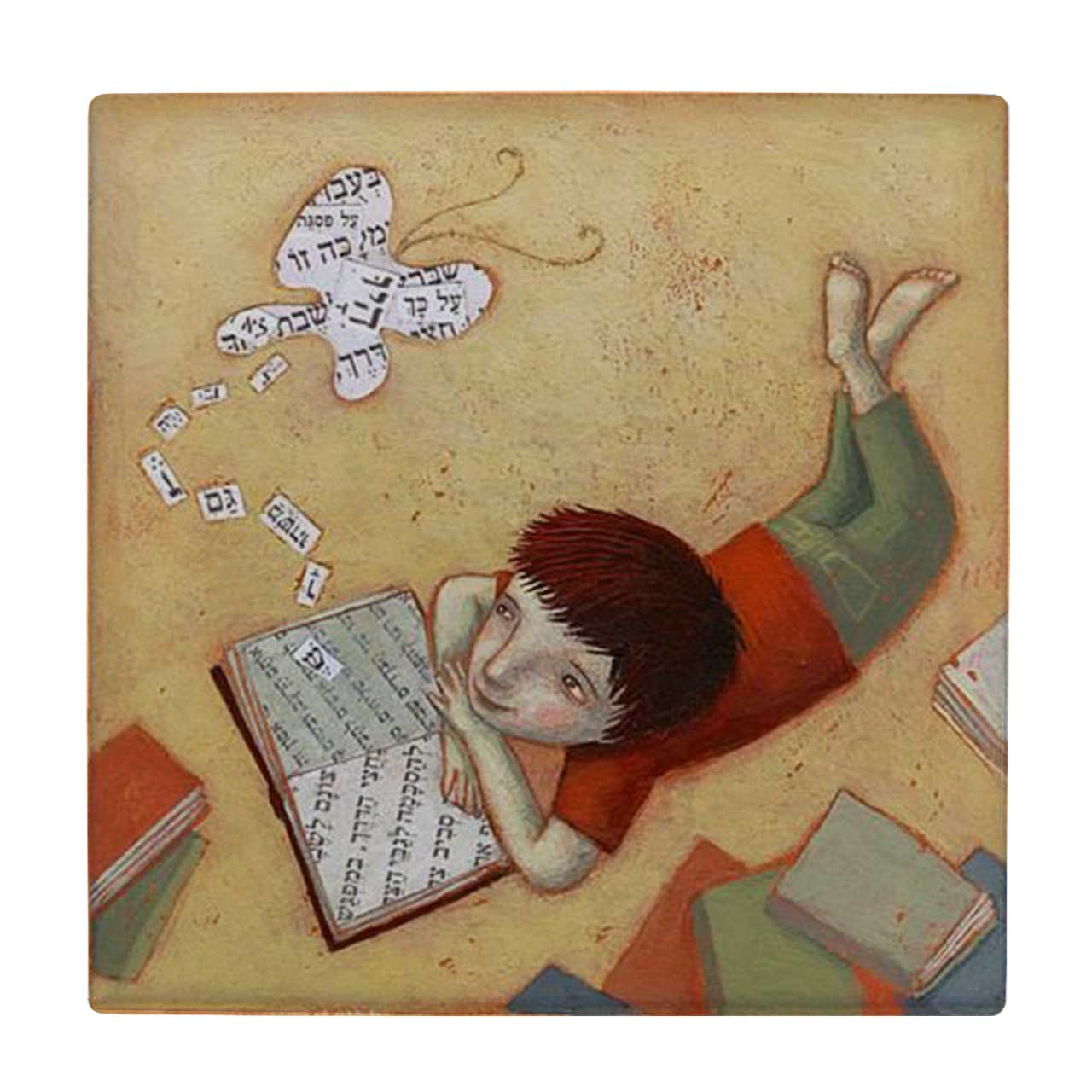 زیر لیوانی طرح پسر کتابخوان و پروانه کد    4018523_2424