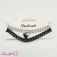 دستبند ست عاشقانه قلبی نقره ای و مشکی