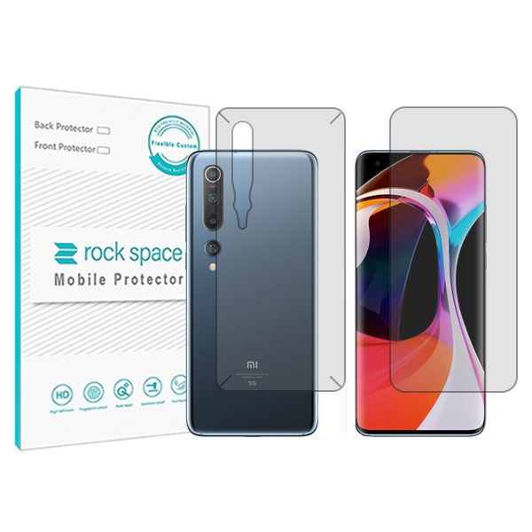 گلس محافظ صفحه نمایش و پشت گوشی شیائومی Mi 10 5G مدل نانو هیدروژل شفاف برند راک اسپیس کد SS