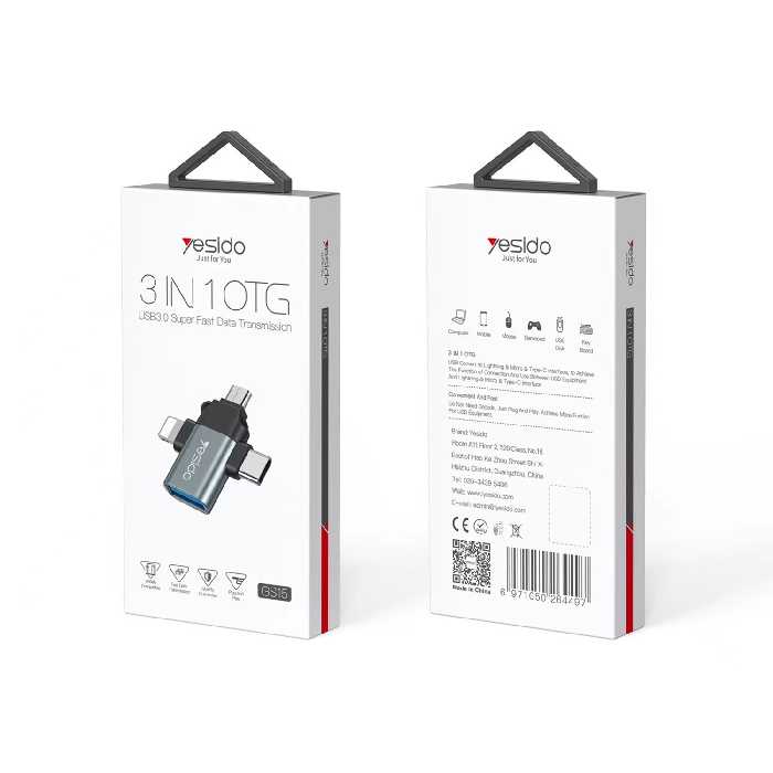 مبدل USB-C / MicroUSB / لایتنینگ OTG یسیدو مدل GS15