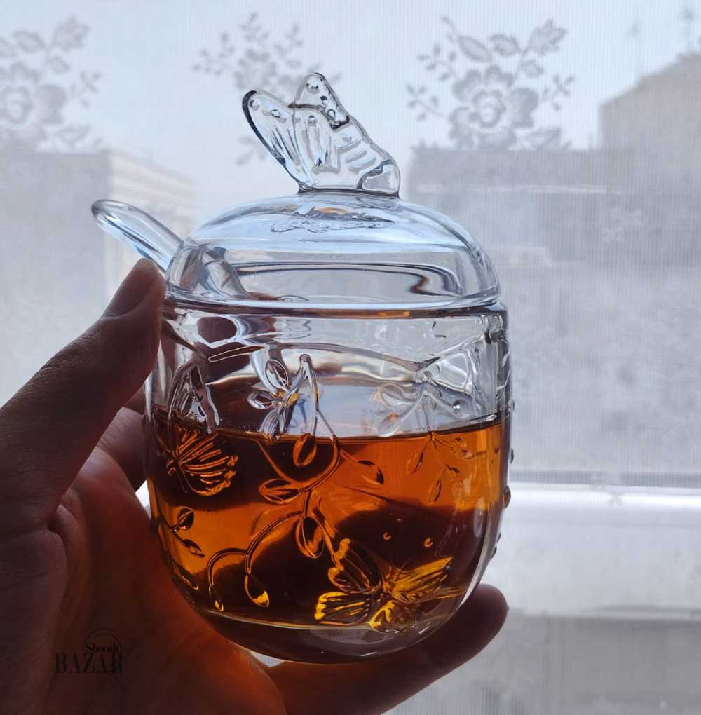 عسل خوری شیشه ای گل و پروانه چین