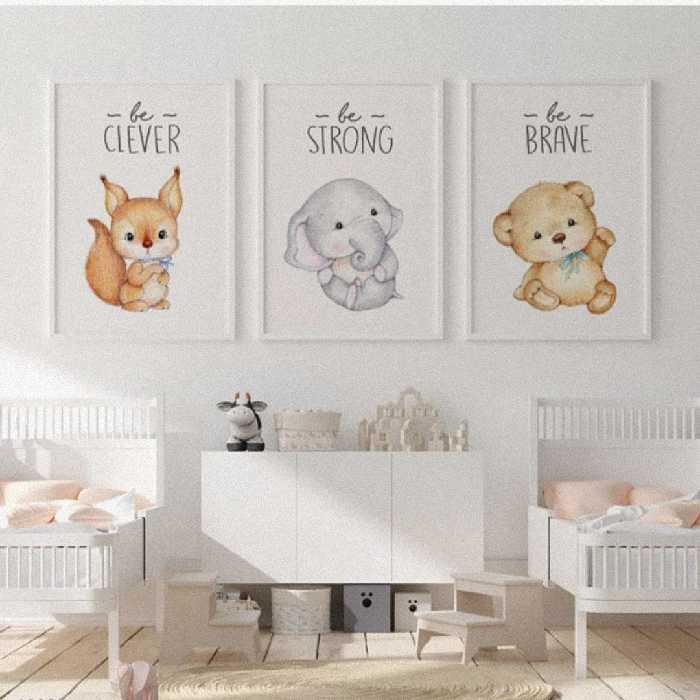 تابلو کودک طرح خرس سنجاب فیل کد T112328 مجموعه سه عددی ... سایز 30.40