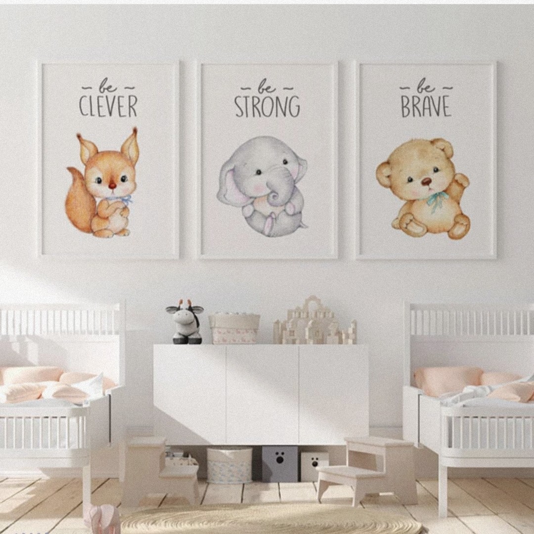 تابلو کودک طرح خرس سنجاب فیل کد T112328 مجموعه سه عددی ... سایز 30.40