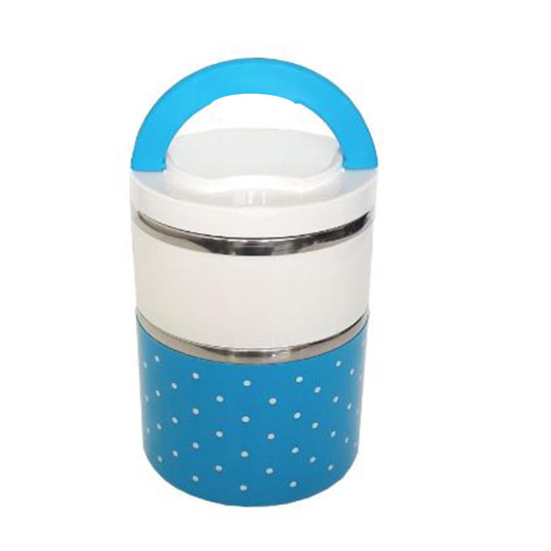 ظرف غذا 2 طبقه استوانه ای داخل استیل آبی
