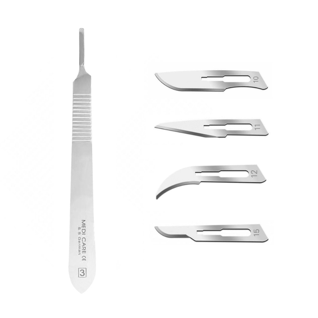  دسته تیغ جراحی مدی کر مدل RQ88 به همراه تیغ استریل کیاتو مدل SKJZ0069 مجموعه 4 عددی