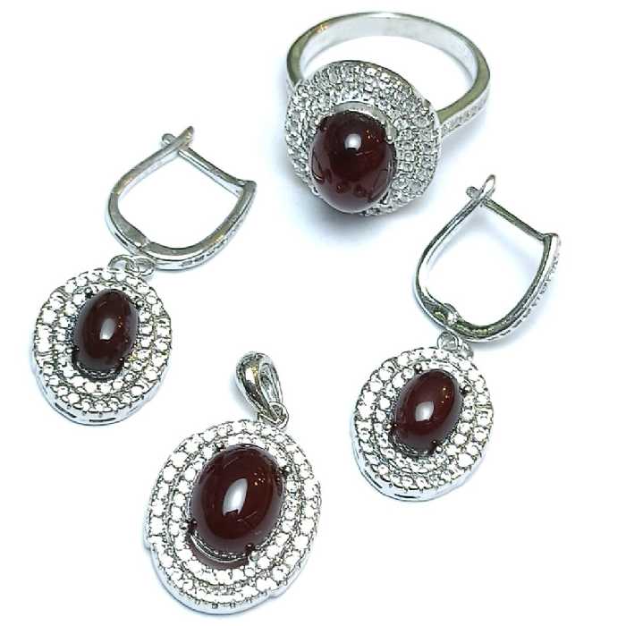 نیم ست نقره عقیق کبدی جواهری آبکاری رادیوم 