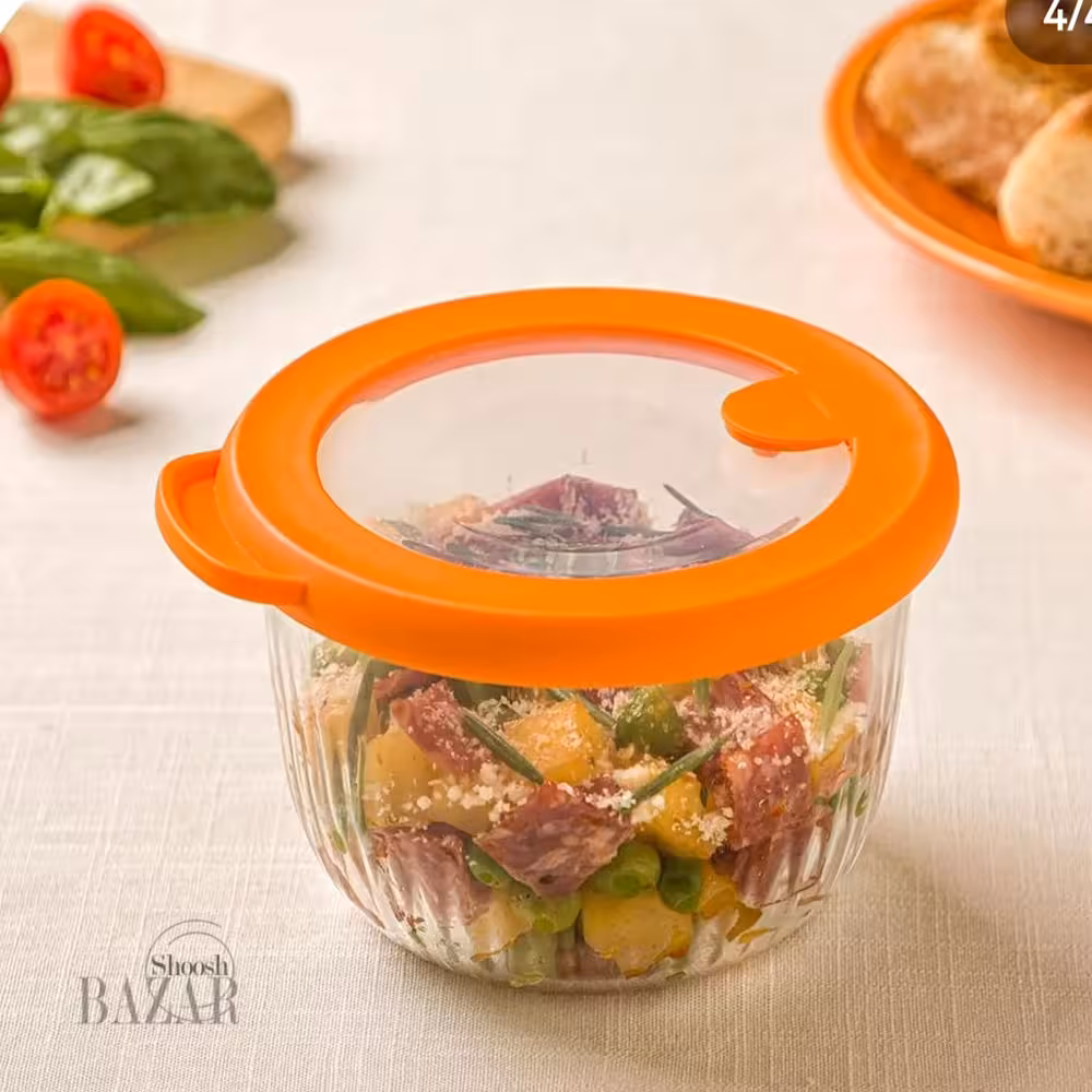 کاسه گرد شیشه ای دربدار شیاردار 470 میلی لیتر لیمون کد 2221