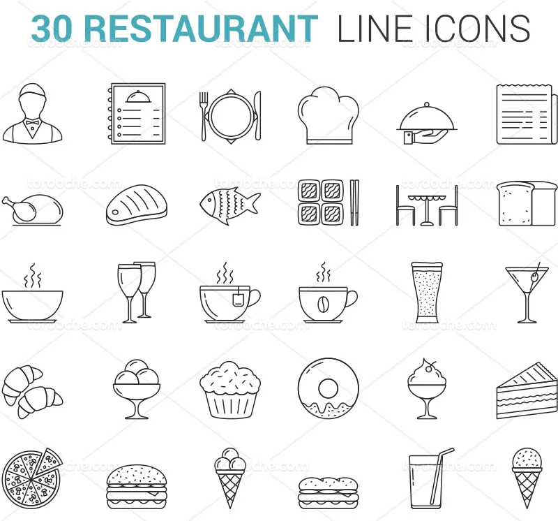وکتور ست آیکون رستوران مناسب برای طراحی | گرافیک با طعم تربچه
