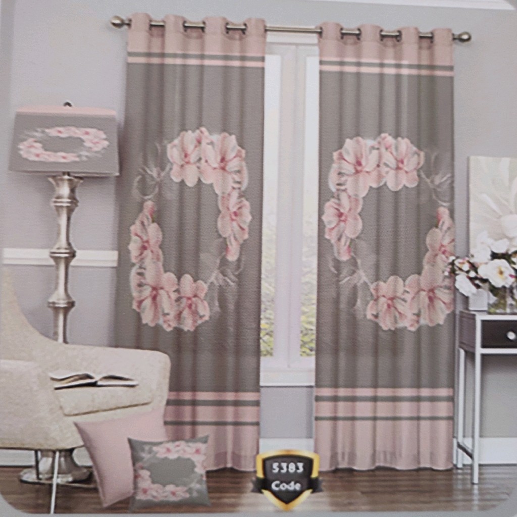 پرده چاپی پانچ  دو قواره طرح گل کد 5383 (پس کرایه)