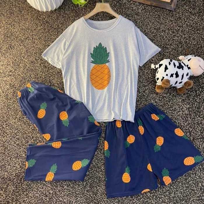 ست تیشرت شلوار و شلوارک ،سه تیکه وارداتی جنس نرم و راحت و خنک عالی برای تابستون