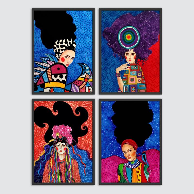 تابلو مدل دکوراتیو طرح چهره هم قبیله ای مجموعه چهار عددی