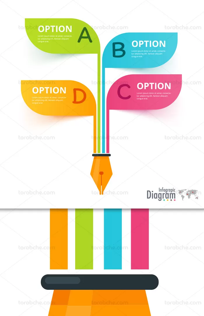 وکتور اینفوگرافیک قلم چهار بخشی | گرافیک با طعم تربچه