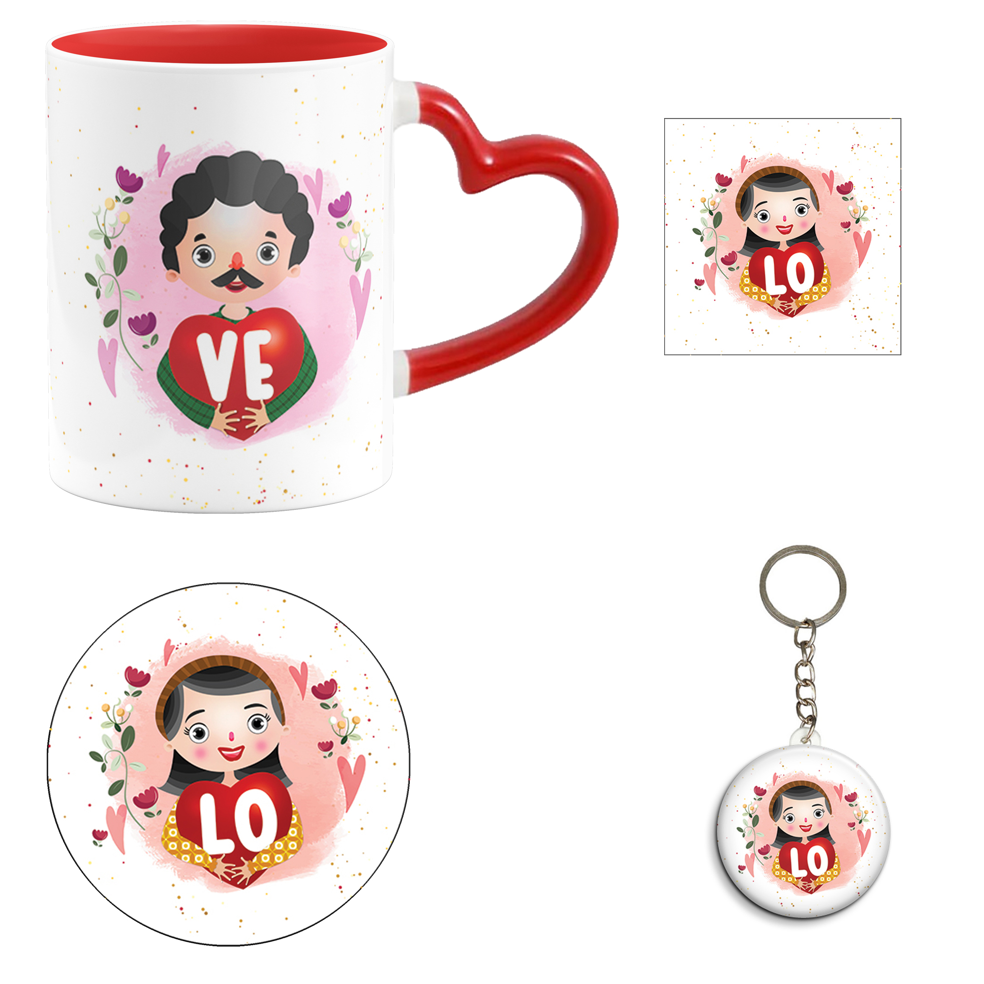 ست هدیه ماگ مدل دسته قلبی روز عشق طرح عاشقانه کد M89