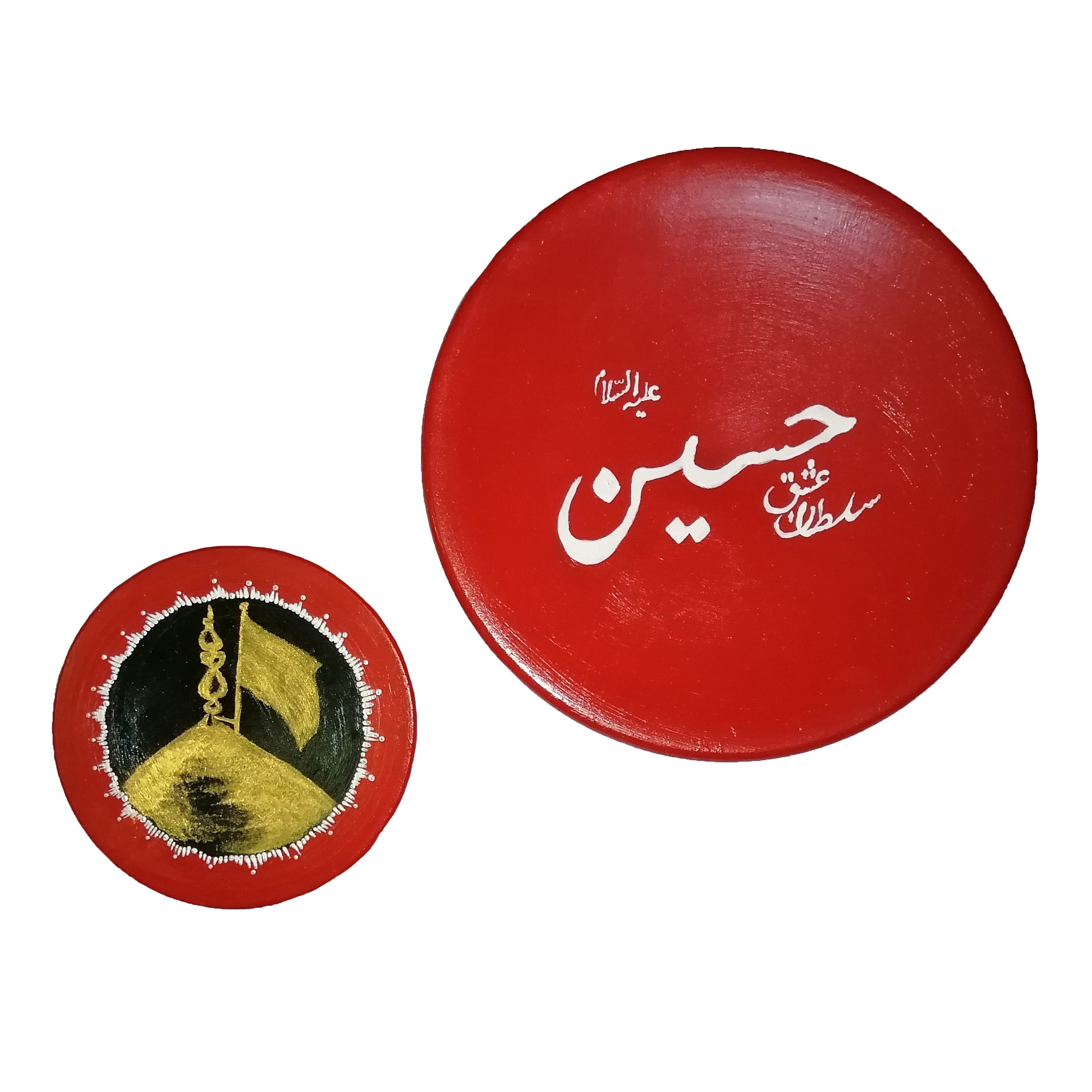 بشقاب دیوارکوب سفالی طرح یا حسین (ع) کد 7685 مجموعه 2 عددی