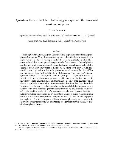 خرید و دانلود نسخه کامل کتاب Quantum Theory. The Church-Turing Principle & Universal Quantum Computer | الی فایل | مرجع خرید و فروش فایل