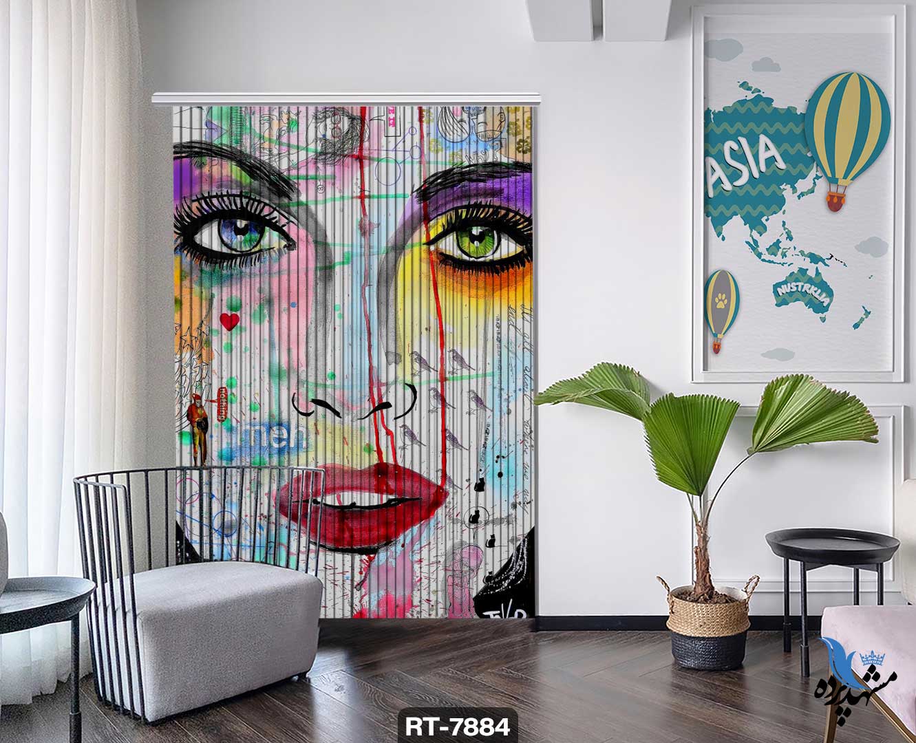 پرده شرشره تصویری طرح نقاشی زن RT7884
