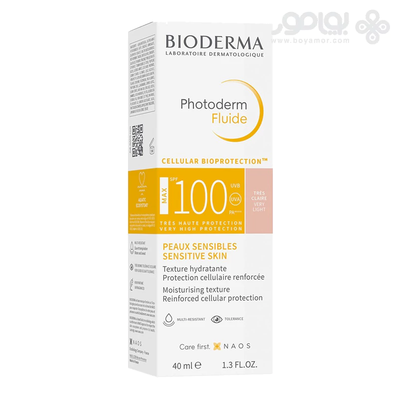 فلوئید ضد آفتاب رنگی بایودرما SPF 100 رنگ خیلی روشن حجم 40 میل