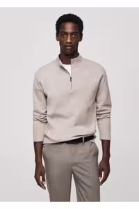 پلیور خاکستری مردانه ژاکت یقه ZIPPER PERKINS منگو MANGO Man