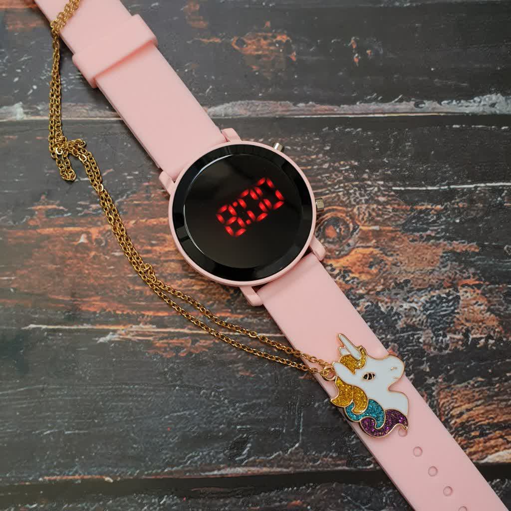 ساعت ال ای دی رنگ کالباسی بند رابر بدنه فلزی LED 