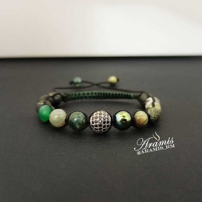 دستبند بافت تمام سنگ همراه گوی سواروفسکی استیل