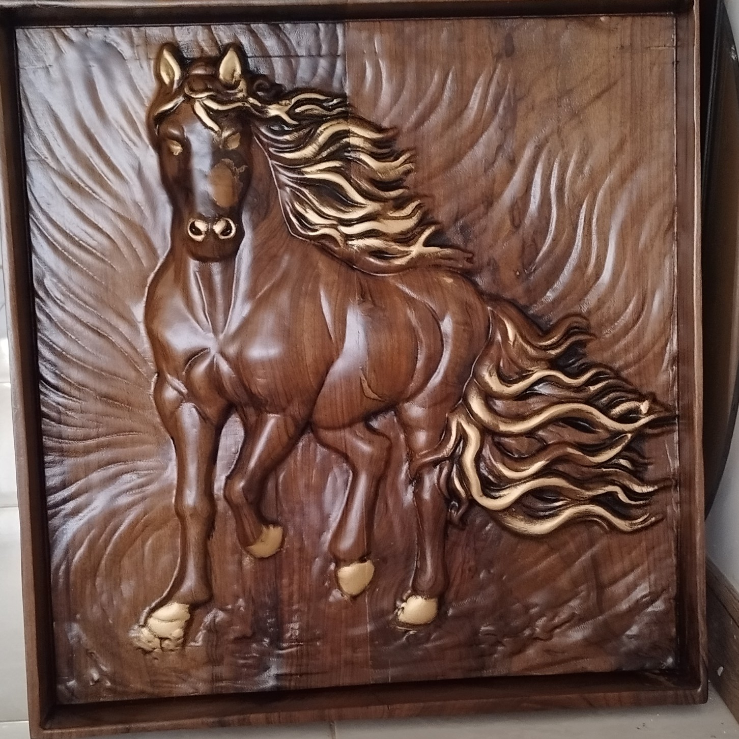 تابلو چوبی منبت اسب
