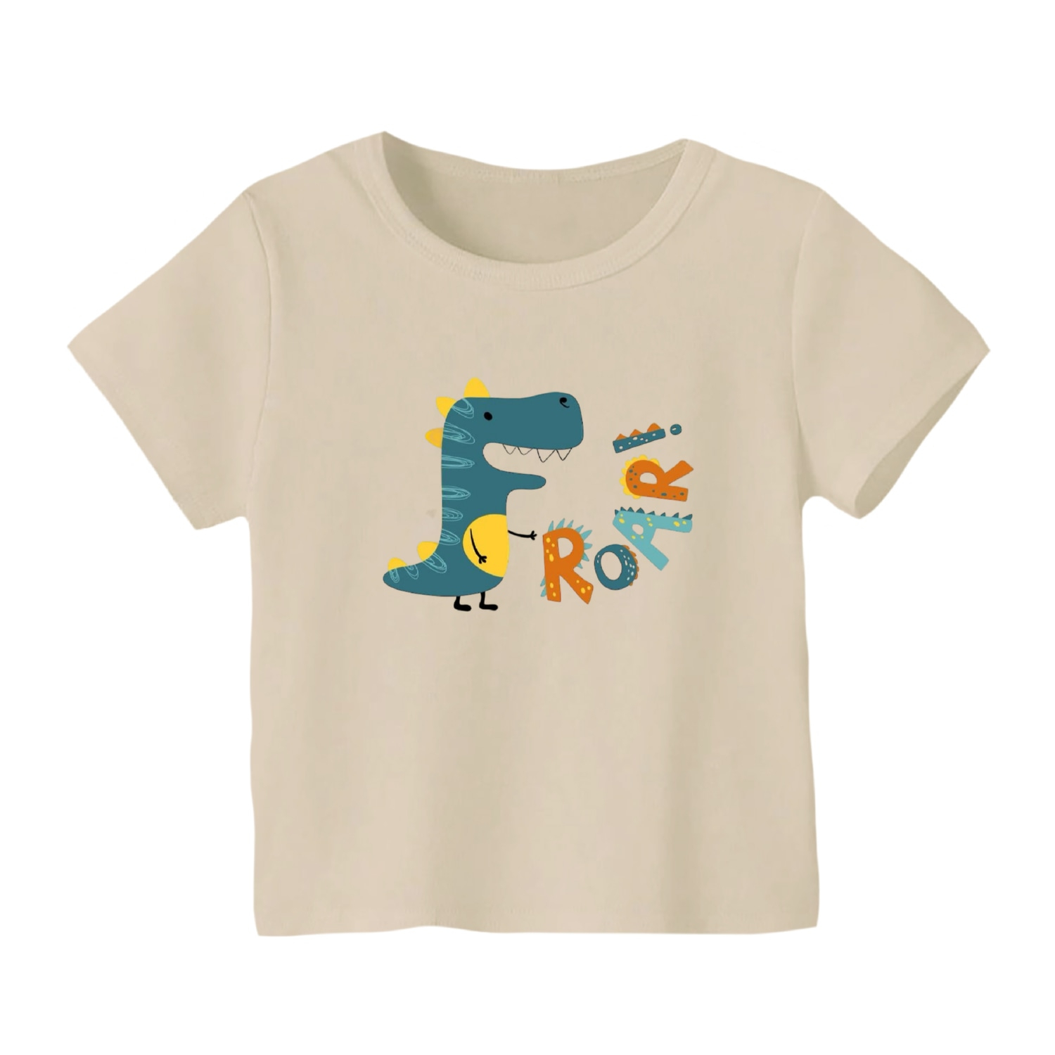 تی شرت آستین کوتاه بچگانه مدل دایناسور کد 24 رنگ کرم