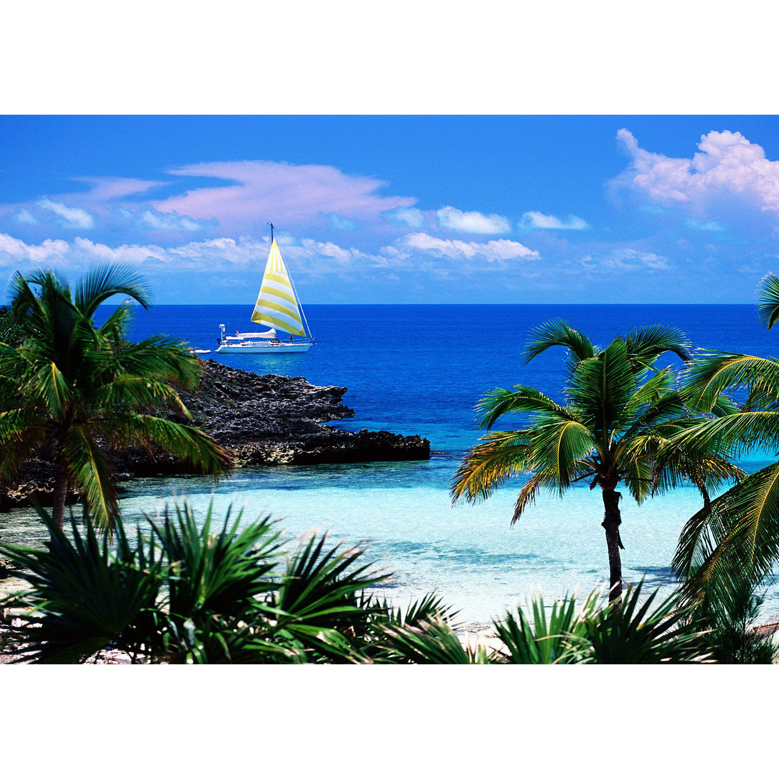 تابلو شاسی مدل دریا و آسمان و قایق و درخت و نخل کد  T7625