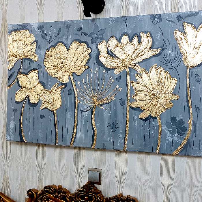 تابلو نقاشی ورق طلا طرح دکوراتیو نقش برجسته کد 0158