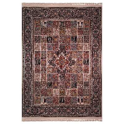 فرش ماشینی زمرد مشهد طرح خشتی مدل ترنج زمینه کرم