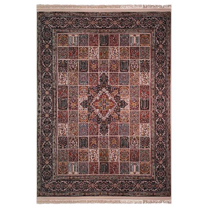 فرش ماشینی زمرد مشهد طرح خشتی مدل ترنج زمینه کرم