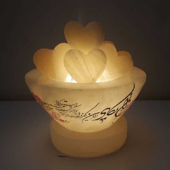 آباژور سنگ نمک مدل کاسه با قلب کد 1405