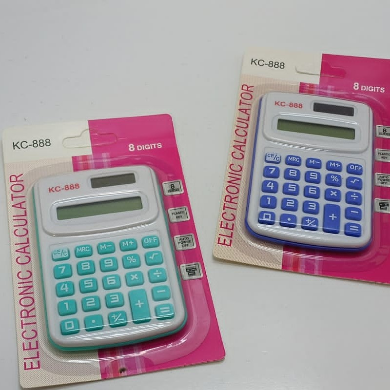 ماشین حساب رنگی دانش آموزی کد KC-888 وکیوم شده رنگ فیروزه ای آبی قرمز سبز