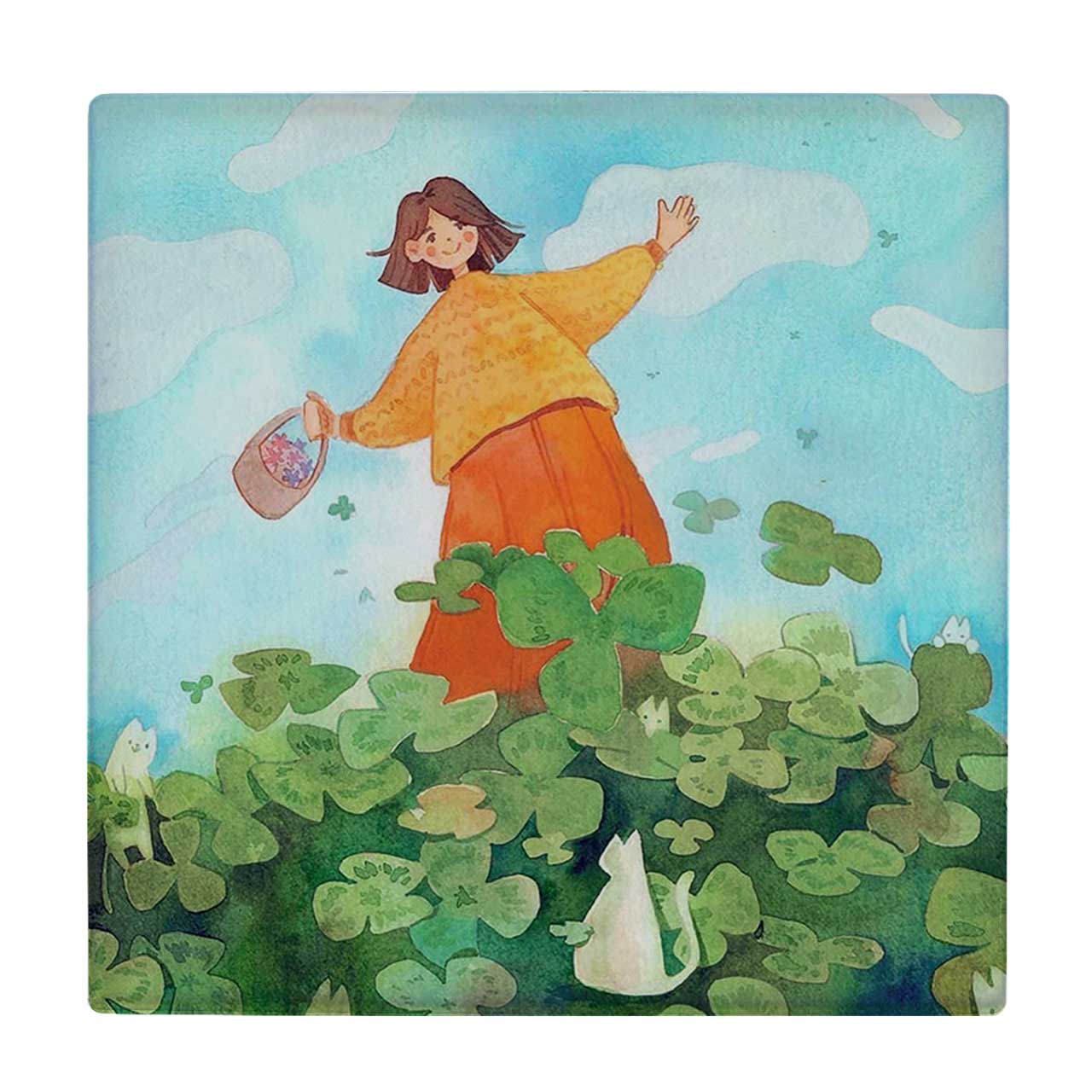 کاشی کارنیلا طرح نقاشی دختر و بوته های گل کد wkk1995