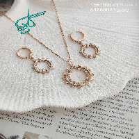 خرید نیم ست زنانه ژوپینگ نگین دار حلقه ای رنگ ثابت ضد حساسیت همراه با زنجیر کد 1715339 - ردگل