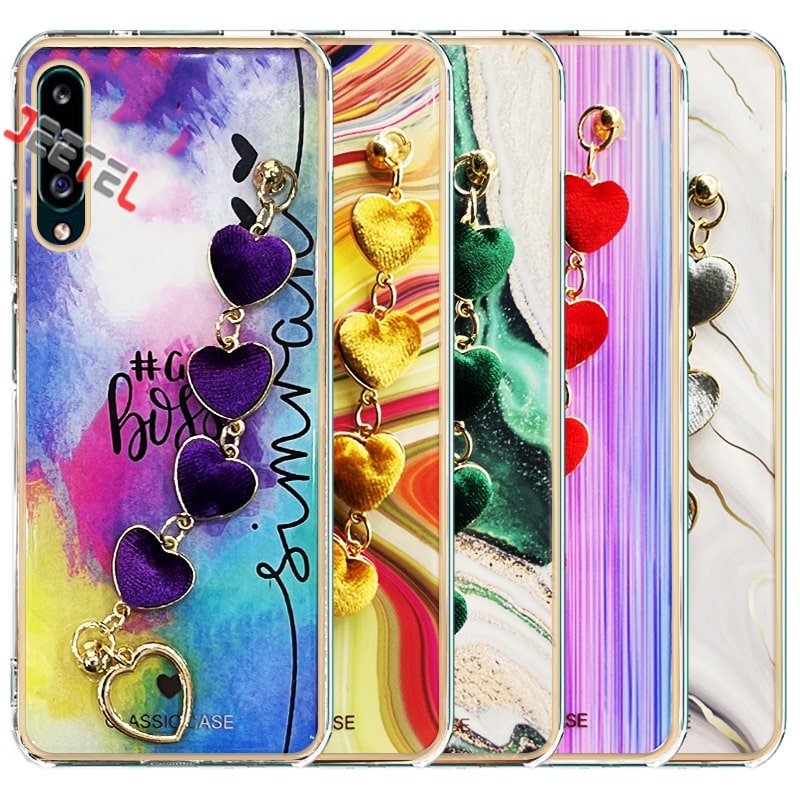 قاب گوشی دخترانه سامسونگ Samsung A50/A30S مدل ماربل پام پام زنجیردار
