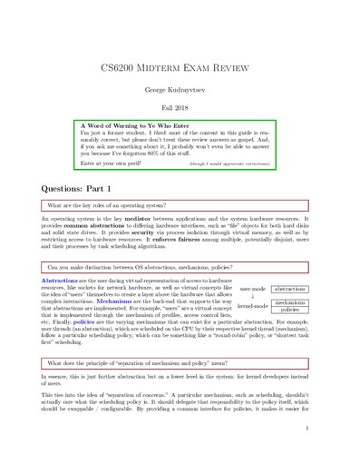 خرید و دانلود نسخه کامل کتاب Graduate Introduction to Operating Systems (CS 6200): Midterm Exam Review Notes