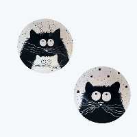 بشقاب دیوارکوب سفالی طرح گربه مجموعه 2عددی