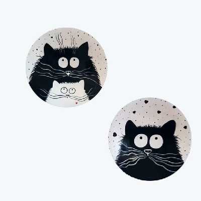 بشقاب دیوارکوب سفالی طرح گربه مجموعه 2عددی