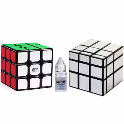 مکعب روبیک مدل qiyi-mirror مجموعه 2 عددی همراه روغن روبیک 3میل mlube