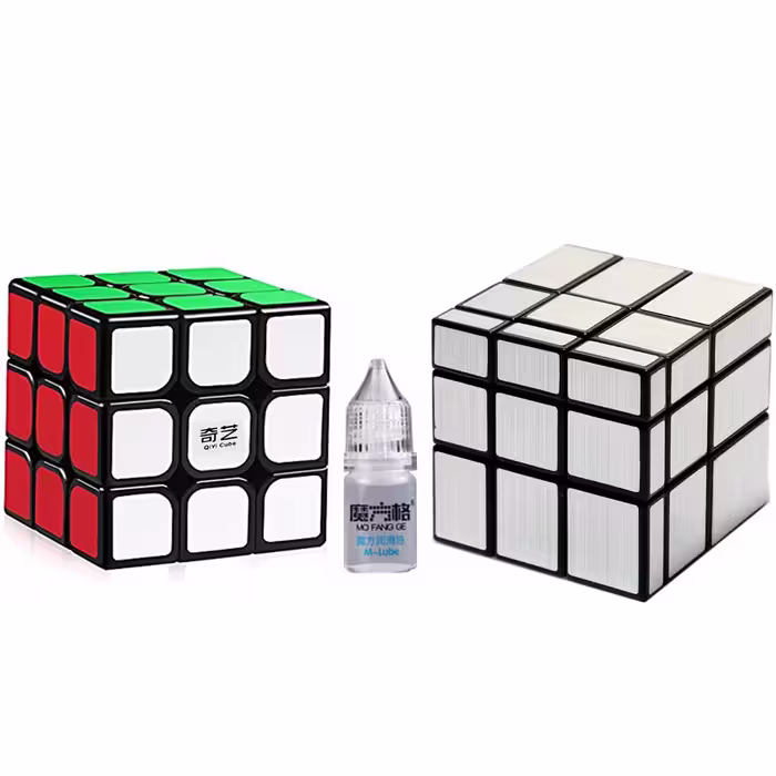 مکعب روبیک مدل qiyi-mirror مجموعه 2 عددی همراه روغن روبیک 3میل mlube