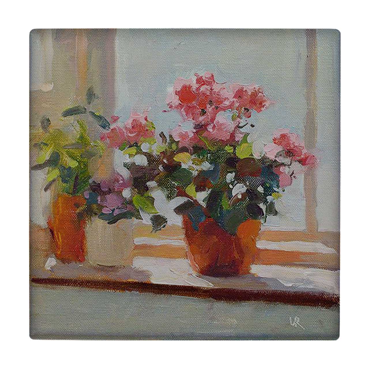 کاشی کارنیلا طرح نقاشی گلدان ها پشت پنجره مدل لوحی کد klh659