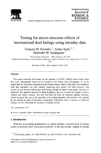 خرید و دانلود نسخه کامل کتاب Testing For Micro-Structure Effects Of International Dual Listings Using Intraday Data