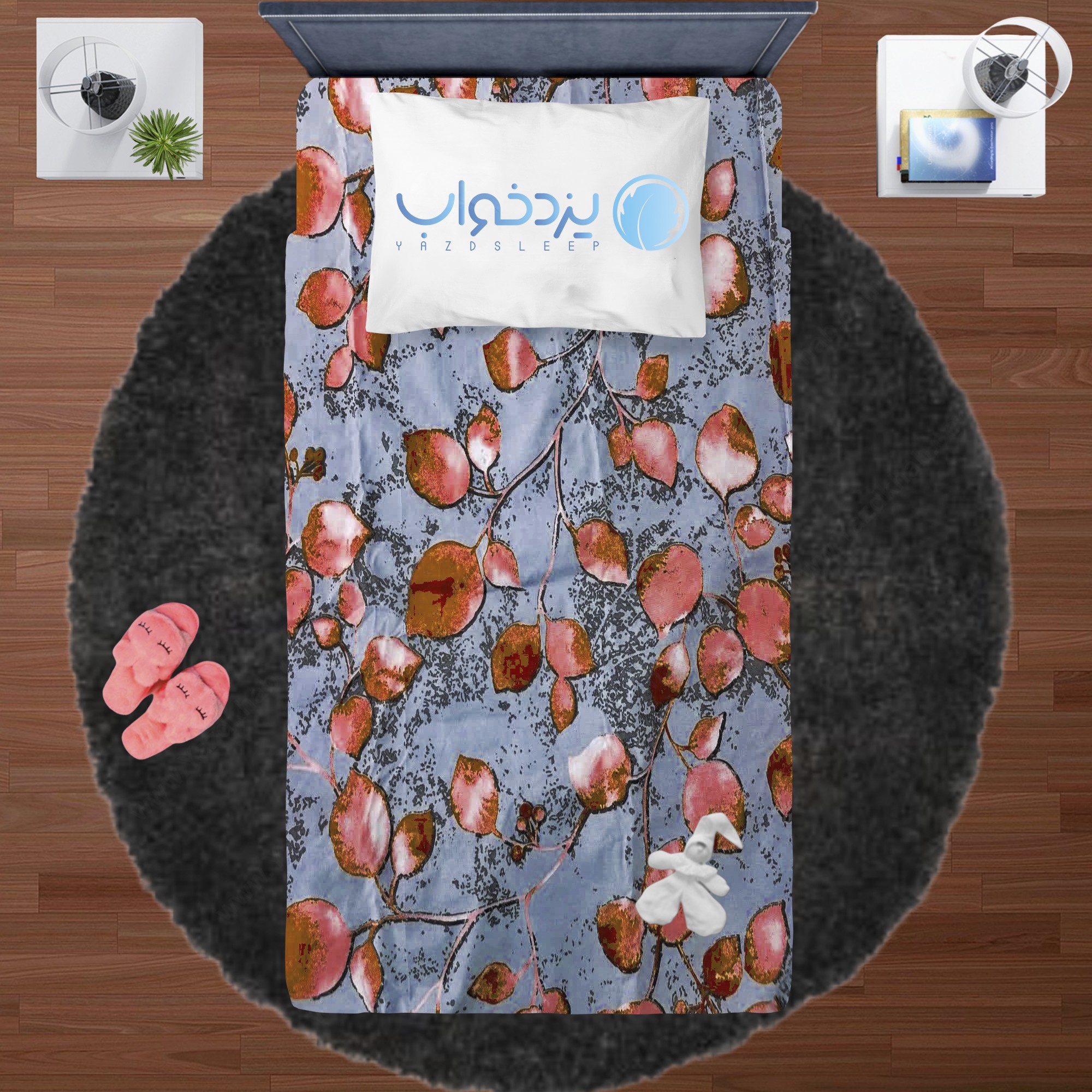 ملحفه کشدار دونفره عرض 180 پلی استر پنبه با روبالشی کد 157