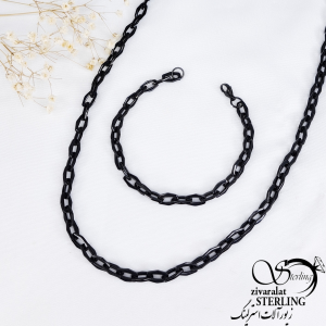 ست گردنبند و دستبند مشکی برند استیل کد 10818