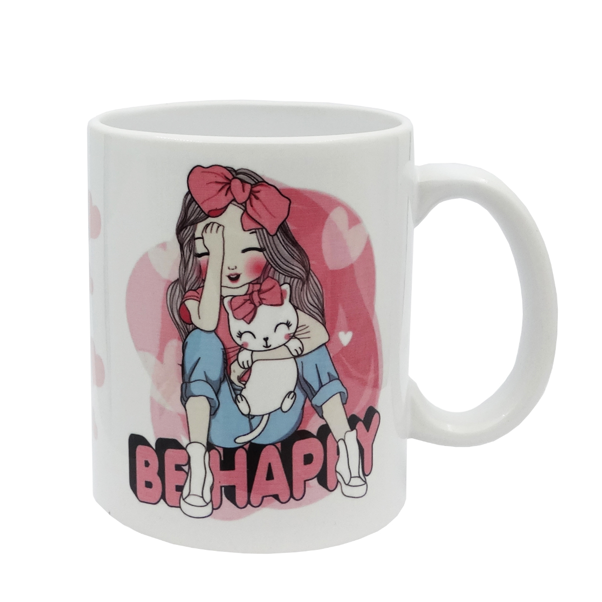 ماگ طرح دختر لپ گلی و گربه ملوس کد MD21