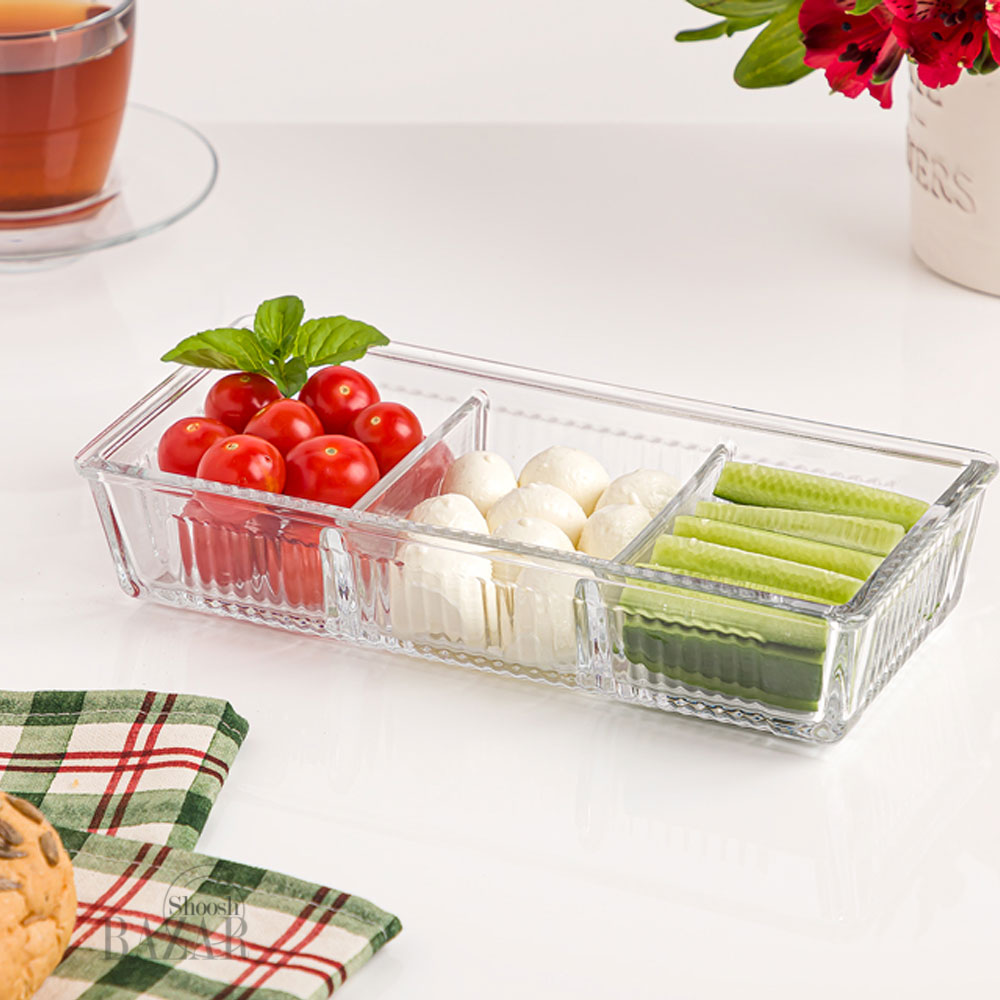 اردورخوری شیشه ای سه خانه درب اکرولیک لیمون کد 2101