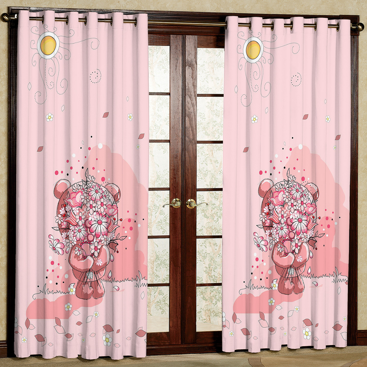 پرده مدل خرس و دسته گل هازان پانچی کد 1177 سایز 140x200 سانتی متر